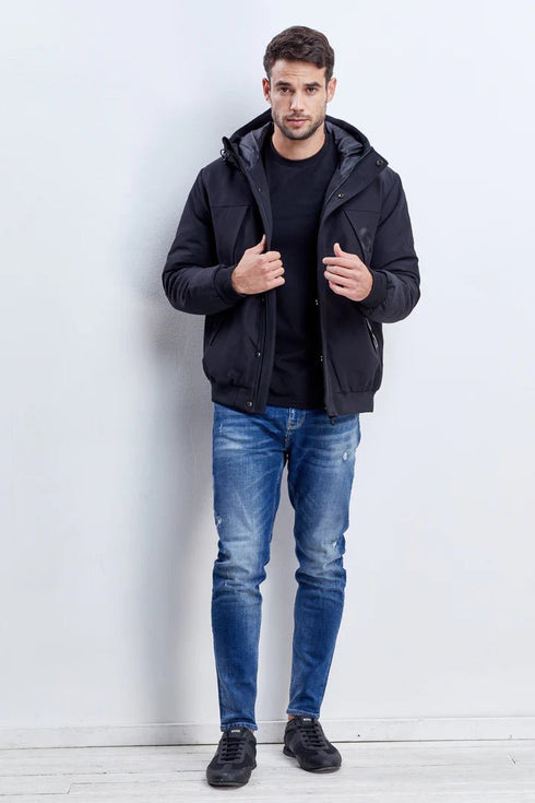 Wjeans Coat for man דבליו גינס מעיל שחור אם כובע